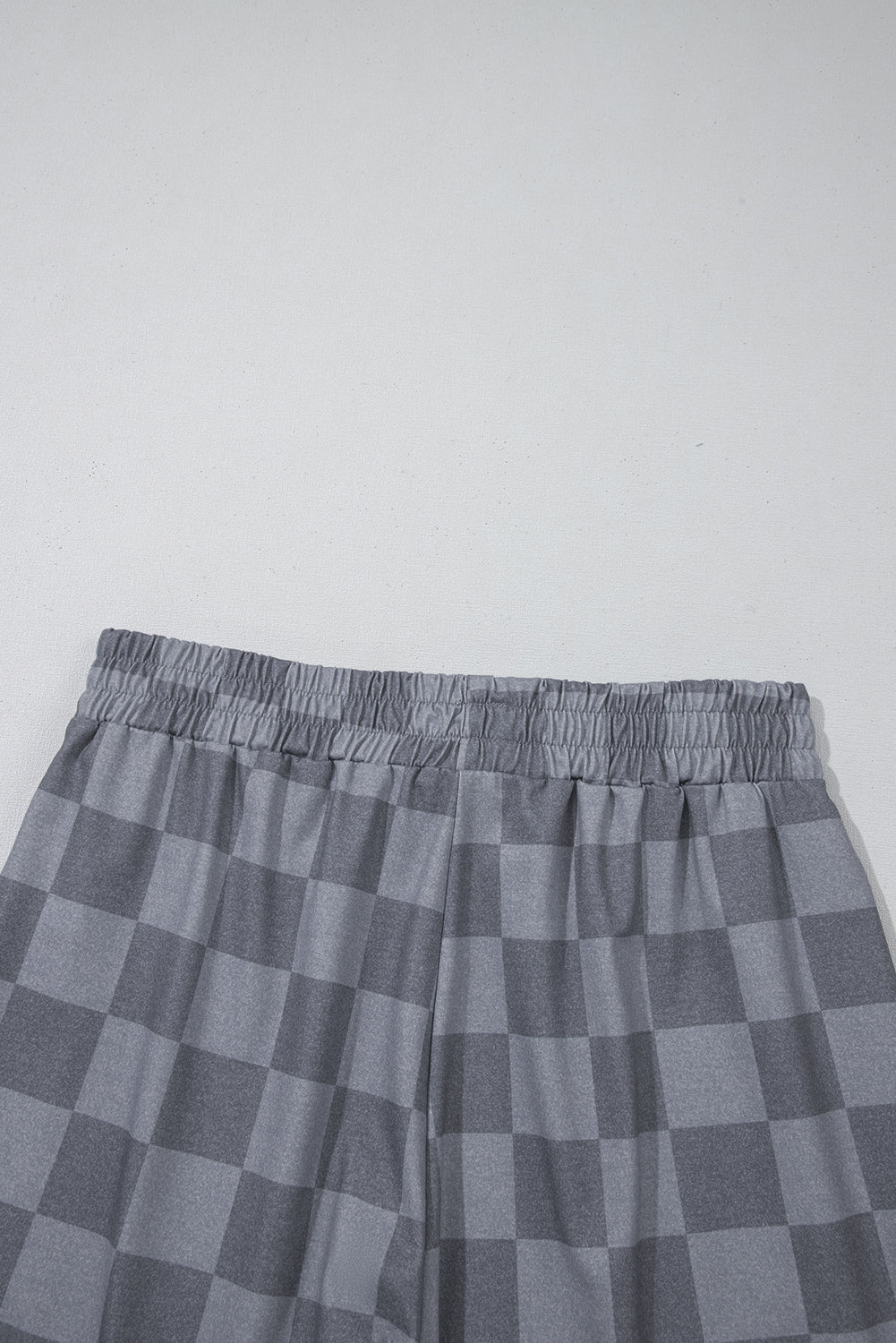 Grey Checkered V Neck Tee Drawstring Shorts Lounge Set eAura