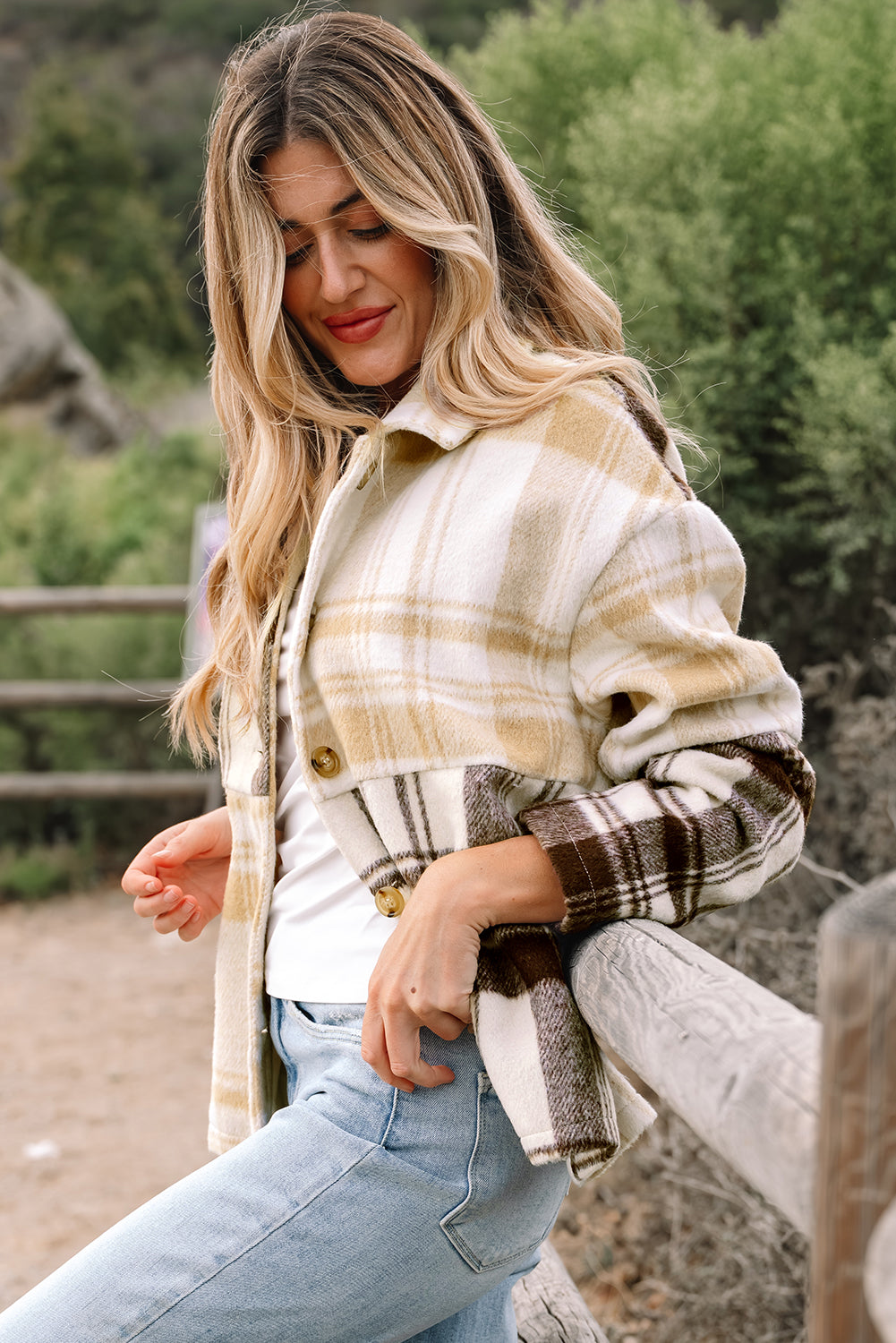 Multicolour Plaid Patchwork Side Pockets Buttoned Shacket - eAura