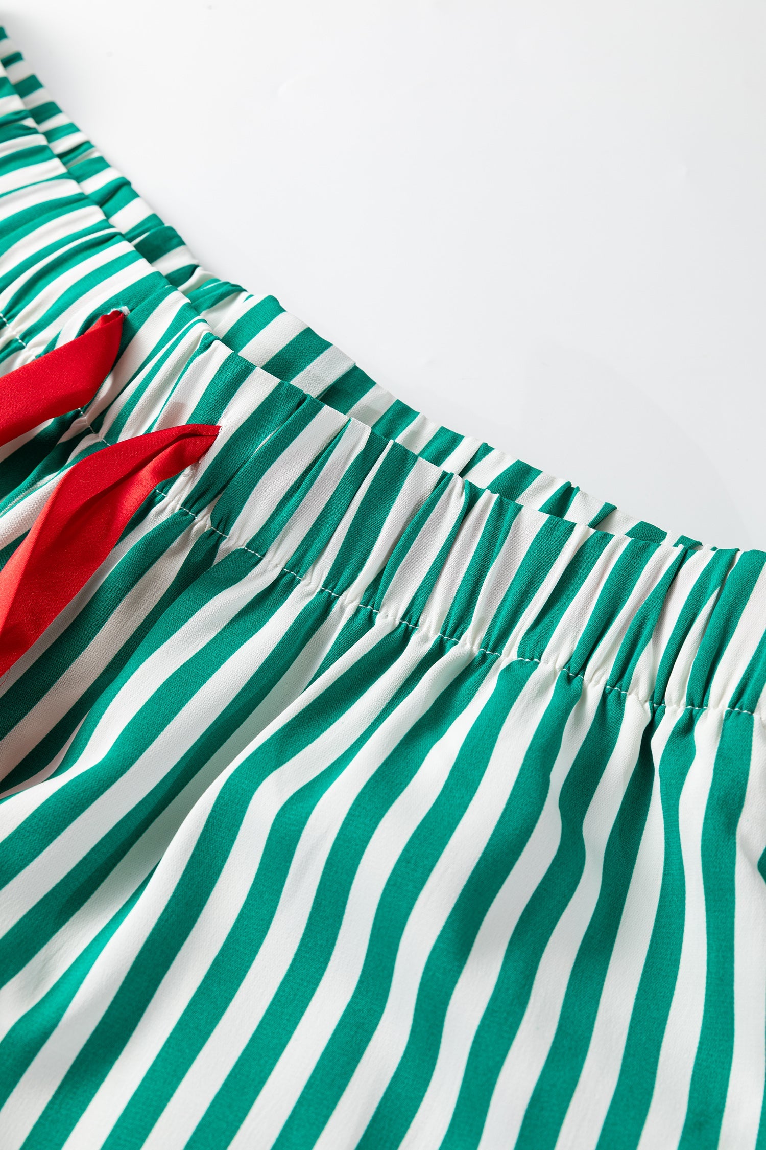 Striped Contrast Velvet Trim Bow Knot Waist Pyjama Set - Loungewear & Sleepwear/Sleepwear