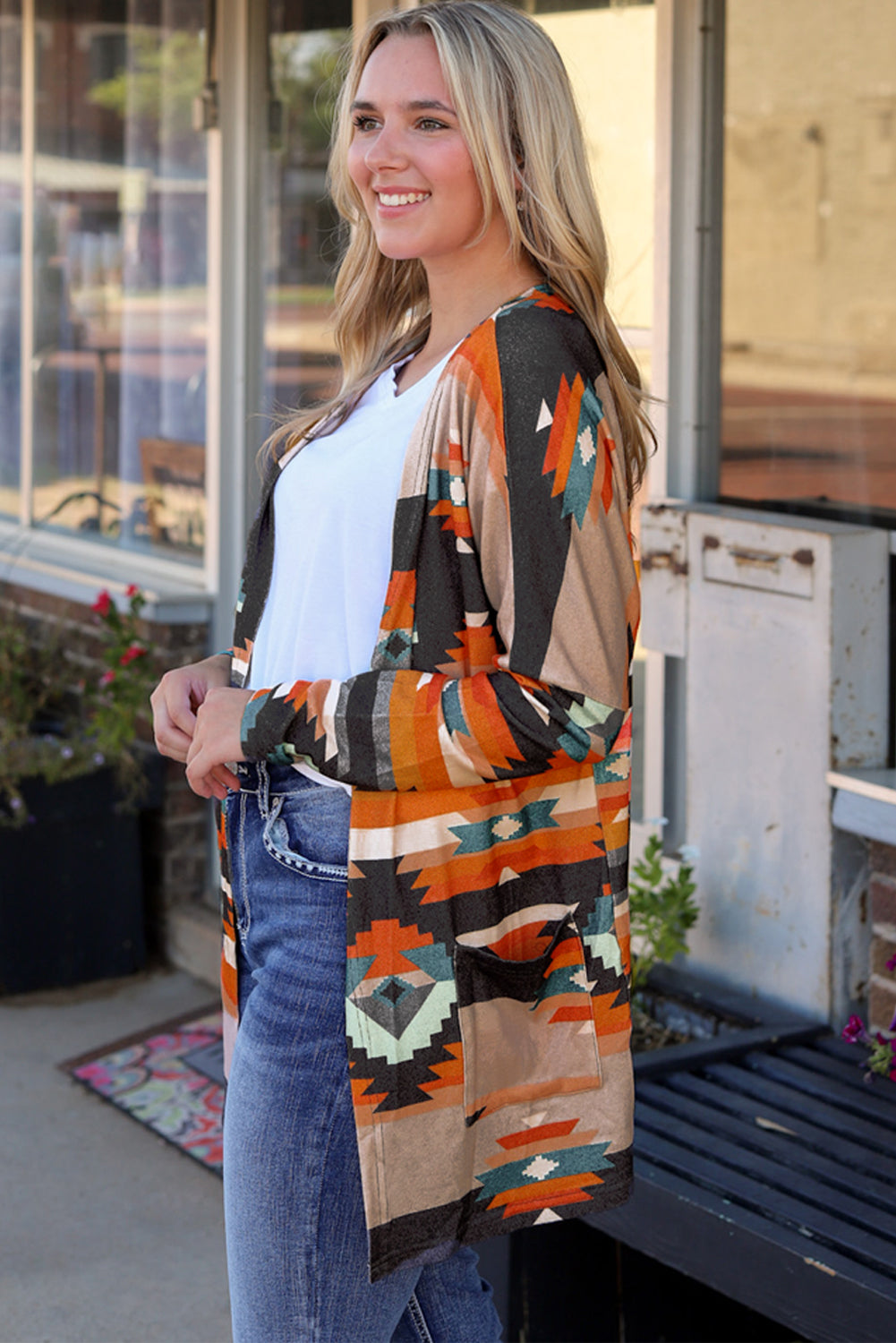 Orange Western Tribal Aztec Print Cardigan eAura
