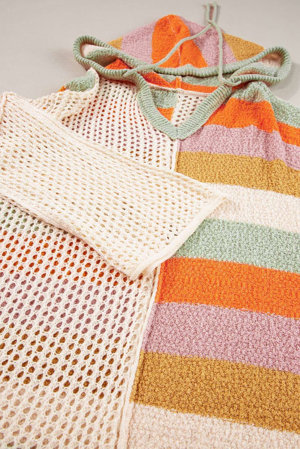 Beige Oversized Colourblock V Neck Hooded Sweater eAura