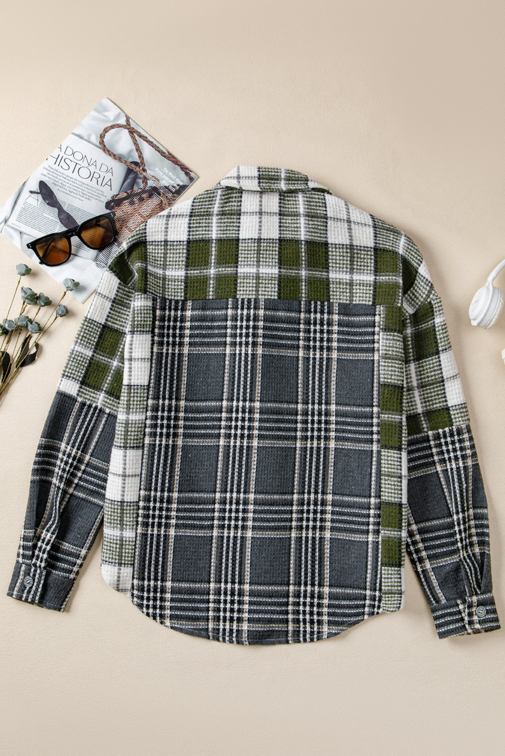 Plaid Print Textured Buttoned Shacket eAura