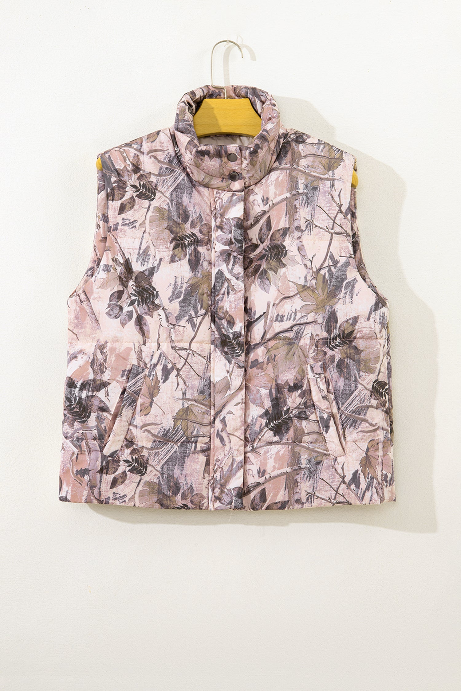 Camo Leaf Print Winter Puffer Vest - Outerwear/Vests
