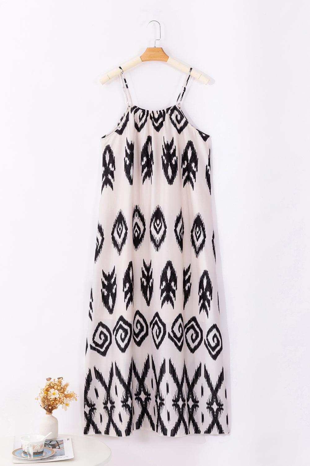 Western Aztec Print Vacation Maxi Sundress – Black
