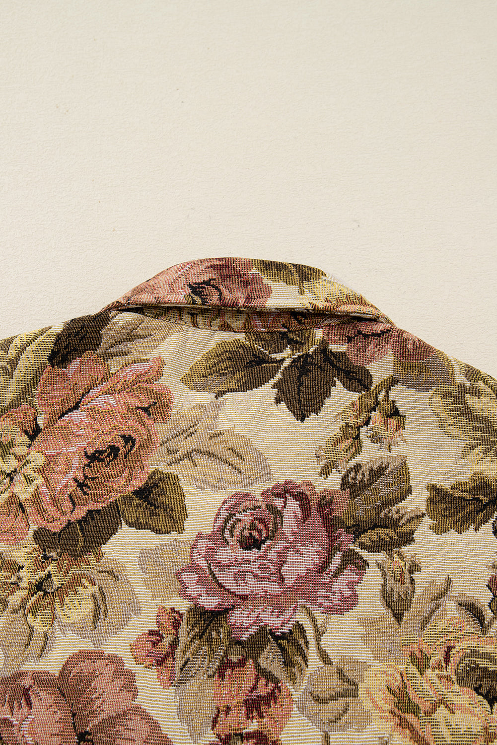 Khaki Floral Waffle Patchwork Chest Pockets Buttoned Jacket eAura