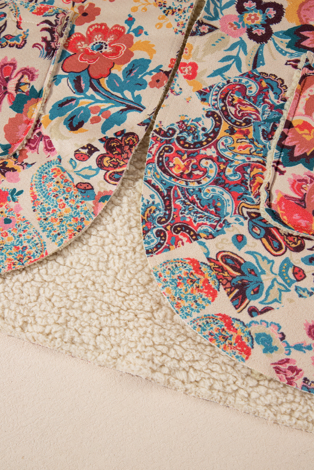 Floral Printed Sherpa Lined Hooded Jacket eAura