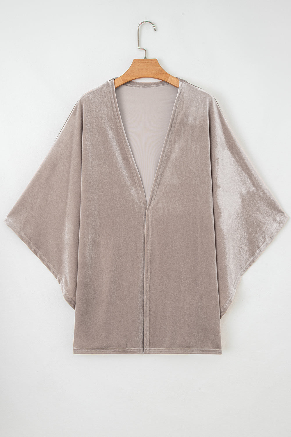 Smoke Grey 3/4 Sleeve Open Front Velvet Kimono - eAura