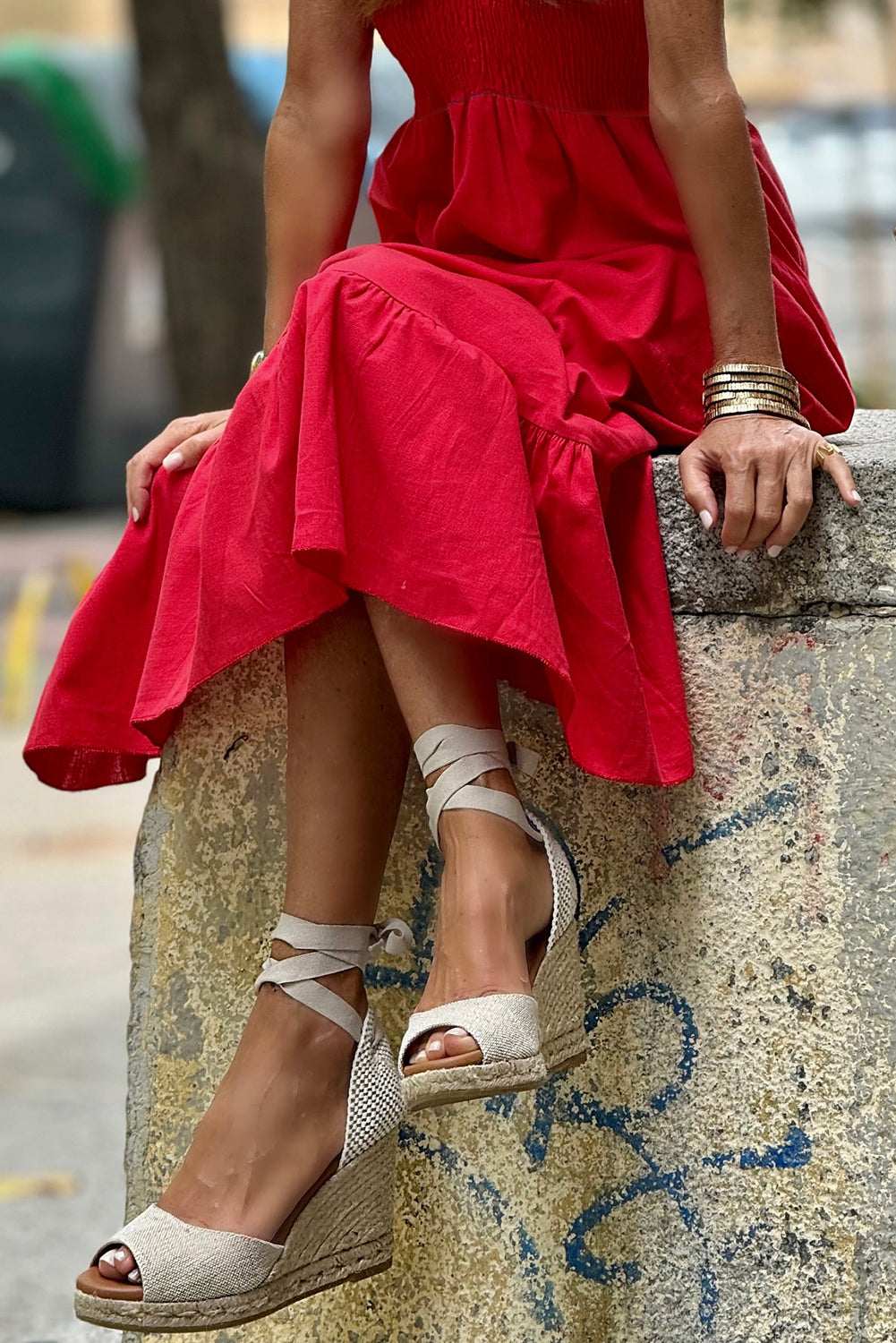 V Neck Flutter Sleeve Smocked Bodice High Waist Ruffle Maxi Dress eAura