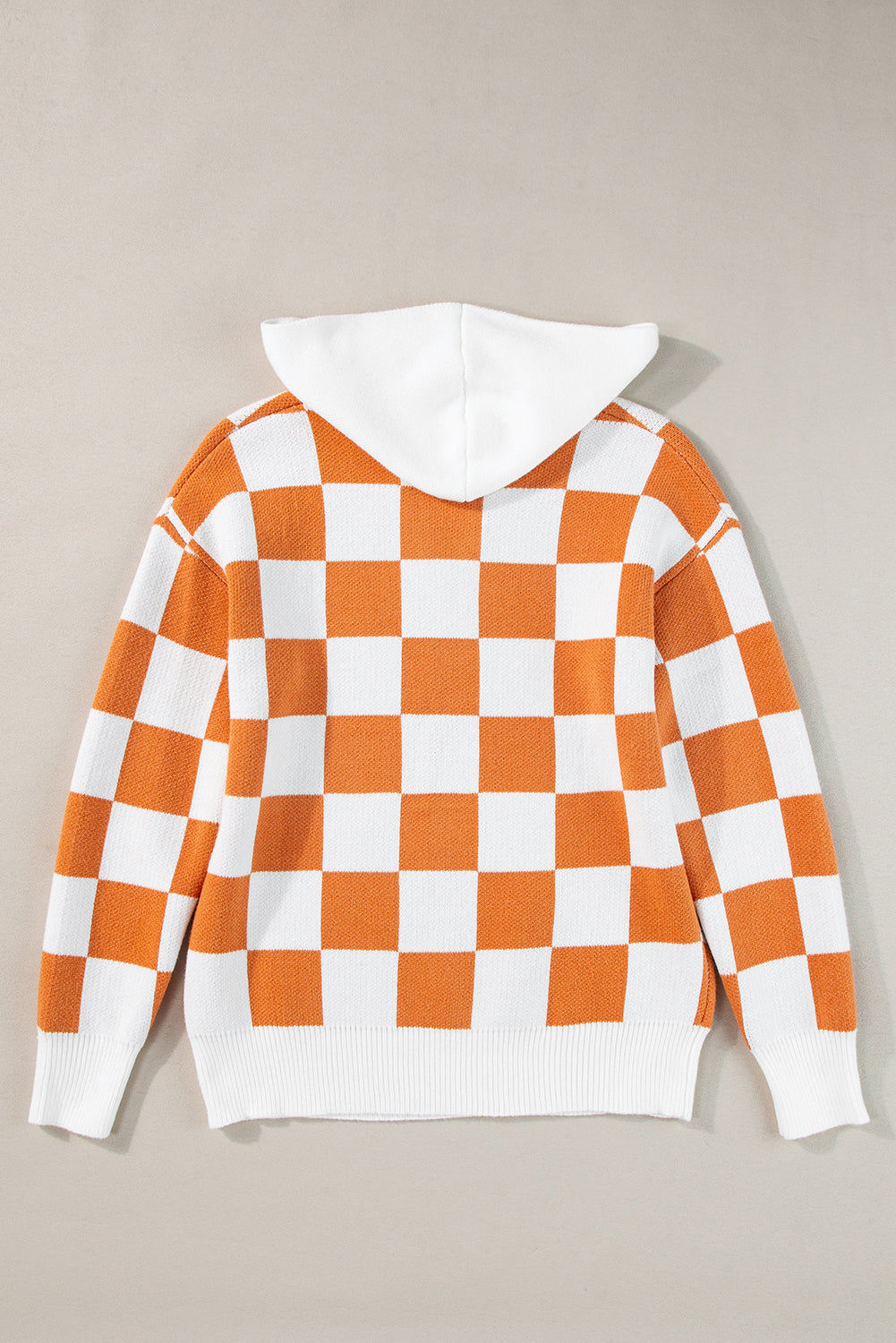 Gold Flame Checkered Split Neck Contrast Kangaroo Pocket Hoodie Sweater eAura