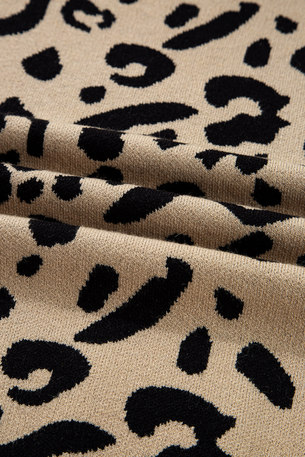 Brown Leopard Pattern Lace Ribbed Detail Button Cuffed Sweater eAura