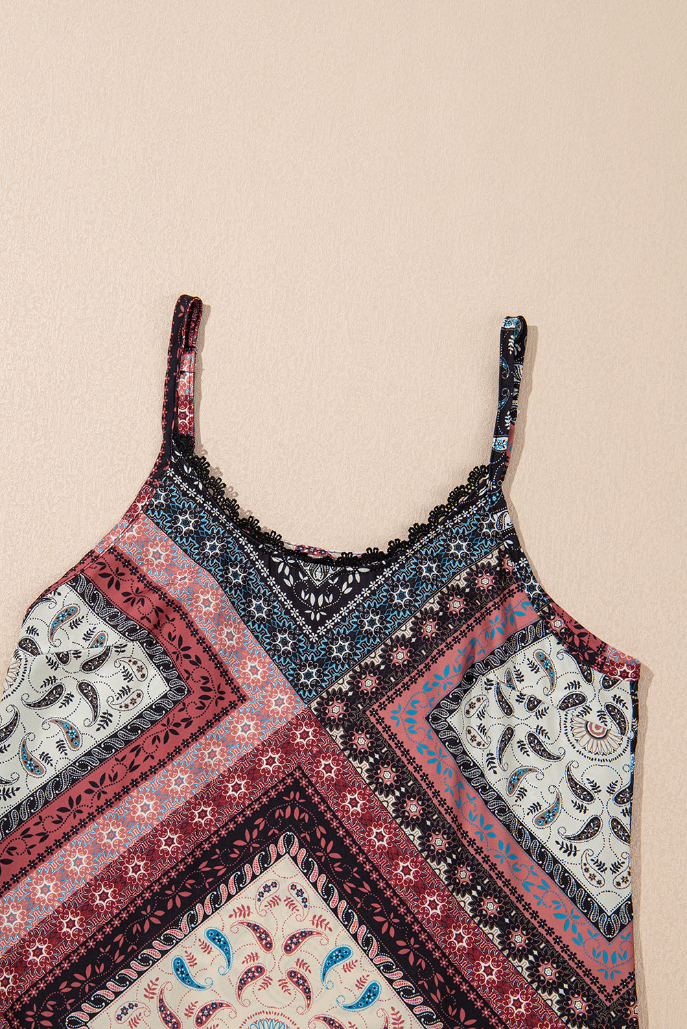 Geometric Paisley Print Sleeveless Slip Mini Dress eAura