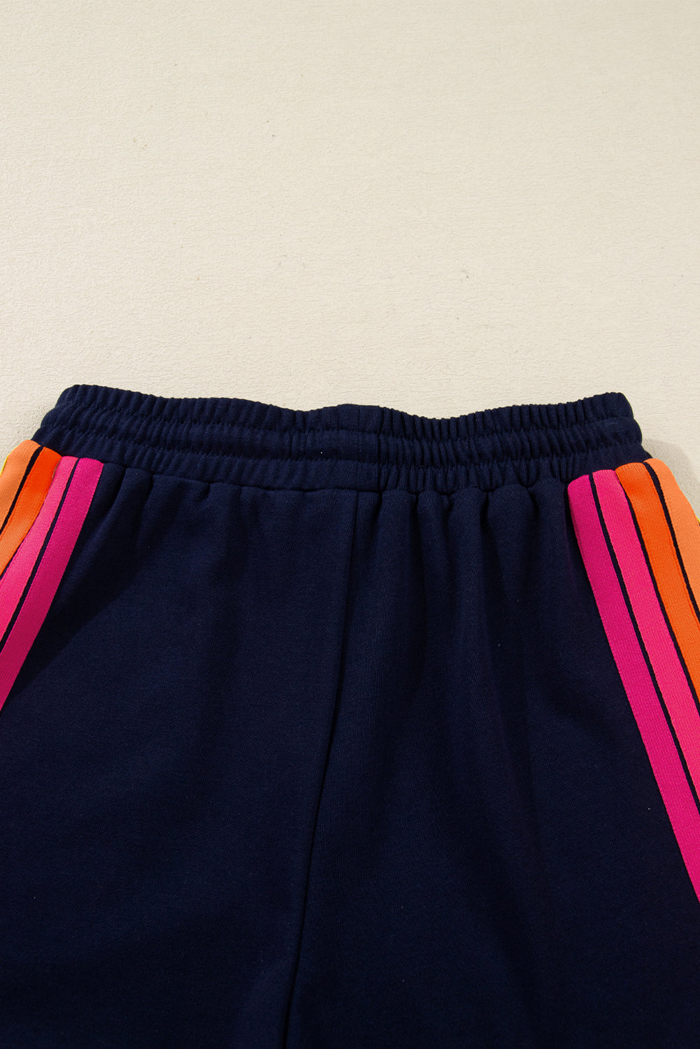 Colourful Striped Accent Varsity Long Sleeve Pullover and Shorts Co-ord Set