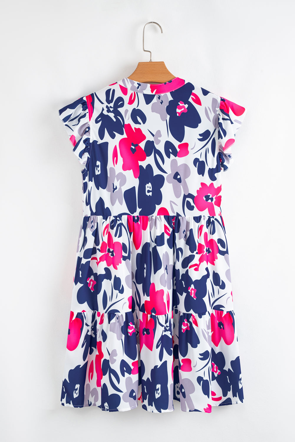 Floral Print Notched Neck Flutter Sleeve Mini Dress BB Fashion Outlet