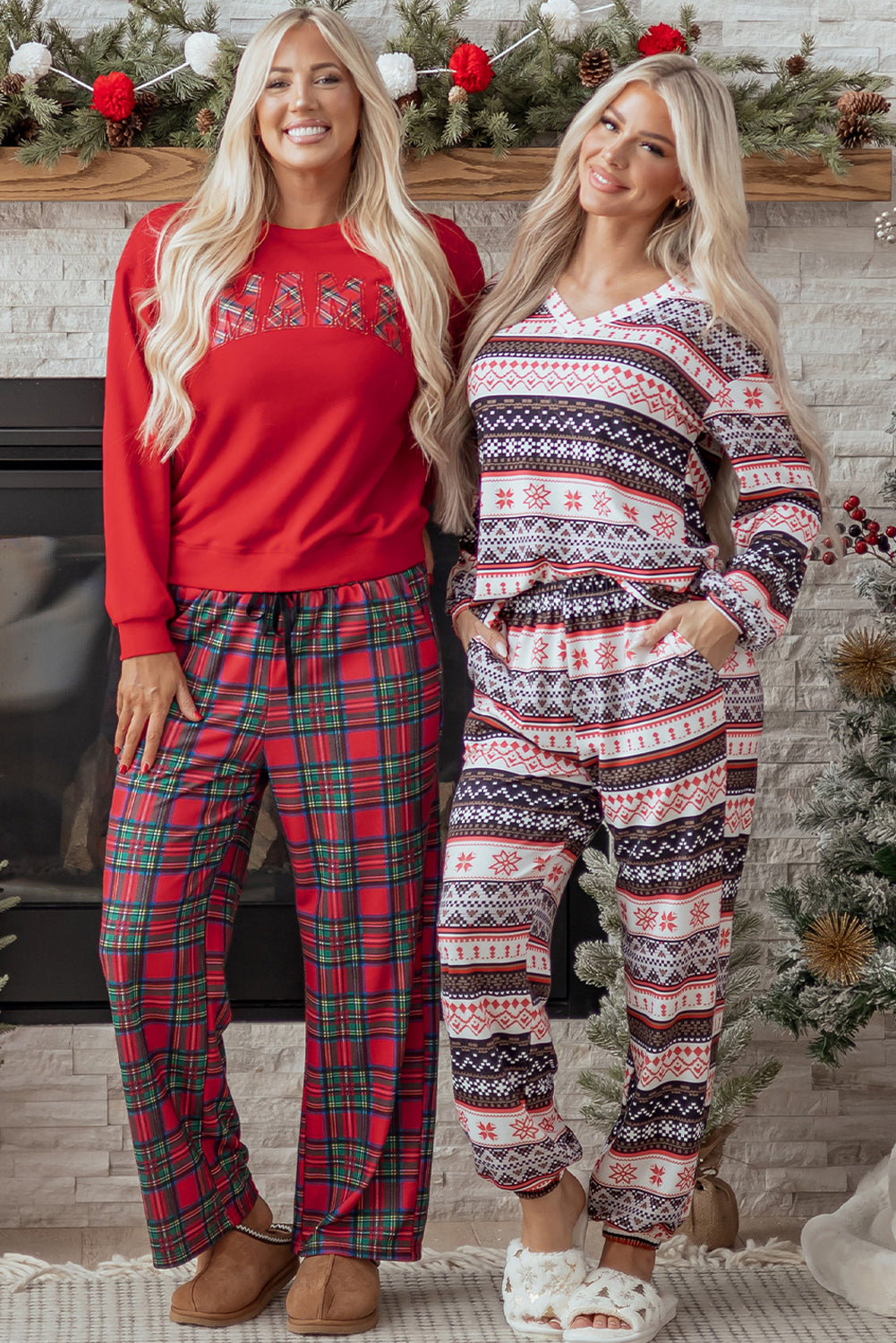Plaid Mama Graphic Christmas Holiday Crewneck PJs - eAura
