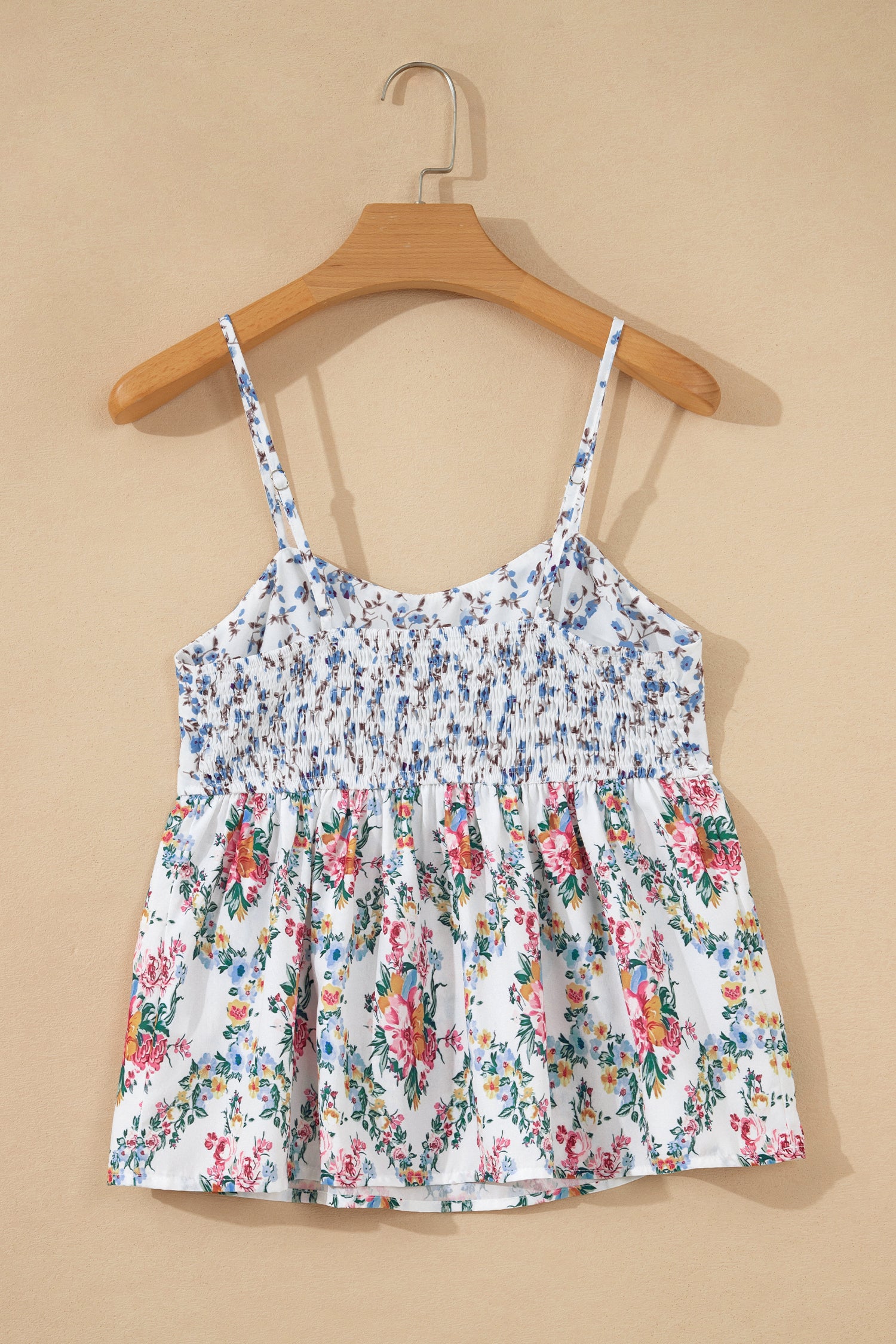 Contrast Floral Printed Patchwork Spaghetti Straps Babydoll Top – White