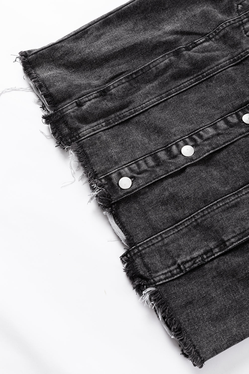 Black Drawstring Hooded Frayed Denim Jacket eAura
