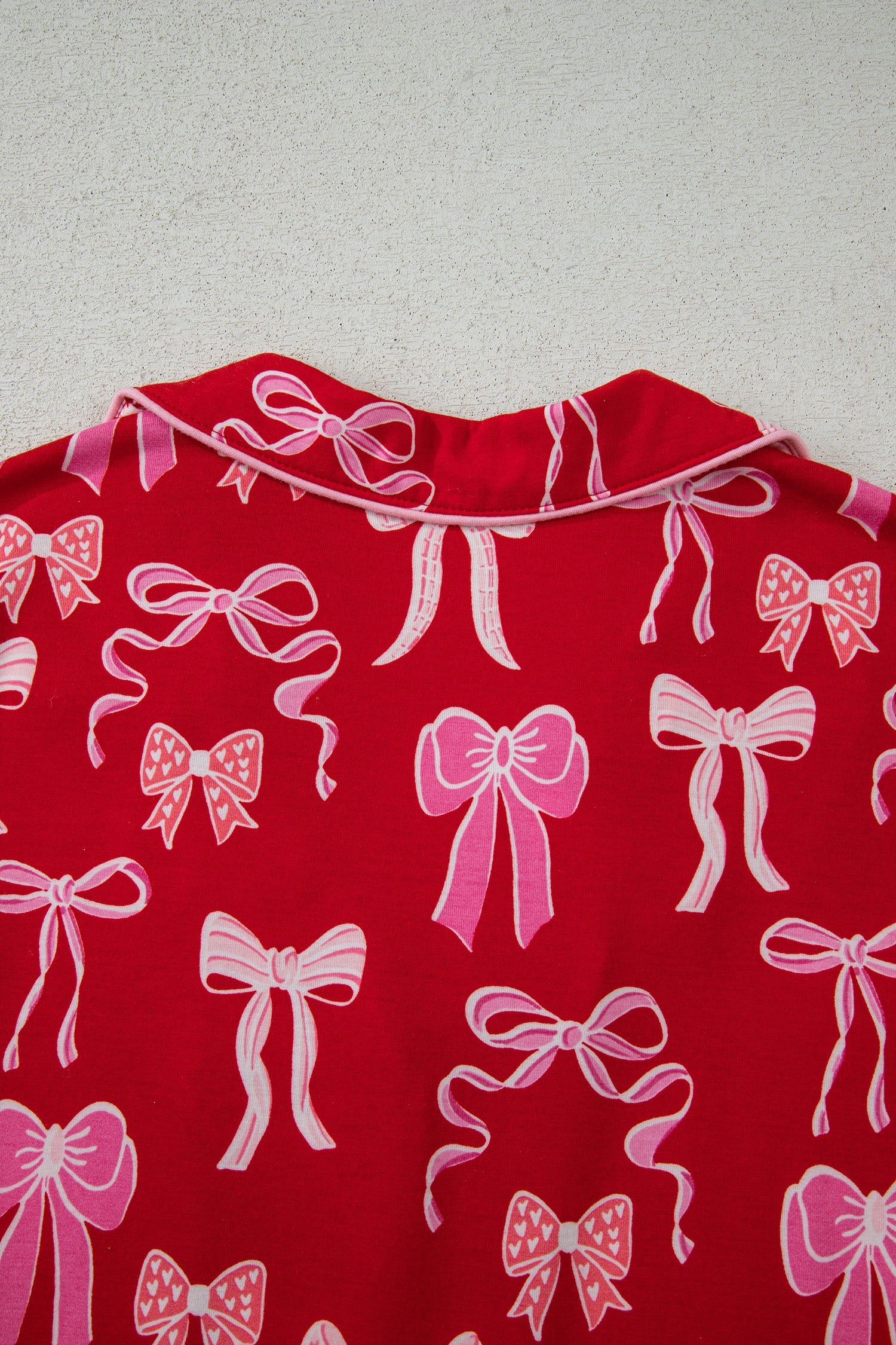 Sweet Bow Print Ruffled Short Sleeve Shirt Shorts Pyjama Set - eAura