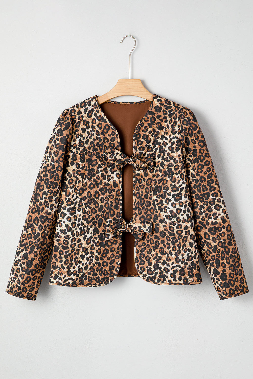 Leopard Quilted Tie Front Jacket - eAura