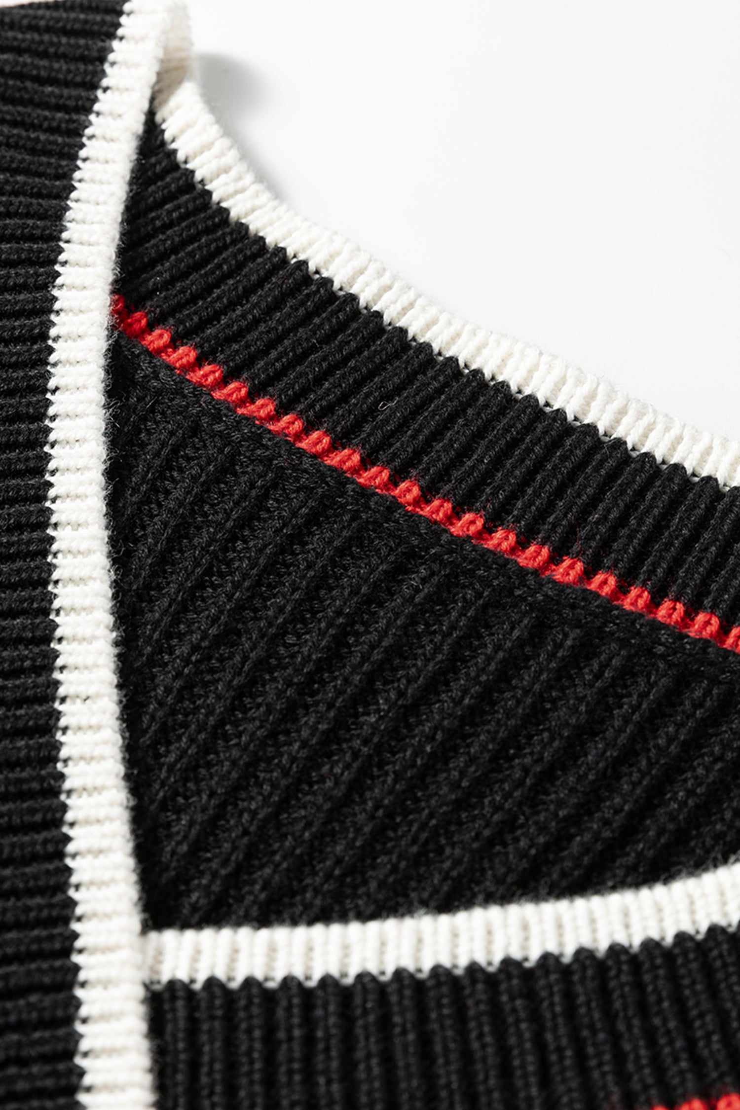 Black Contrast Striped Trim V Neck Drop Shoulder Sweater - Sweaters & Cardigans/Sweaters