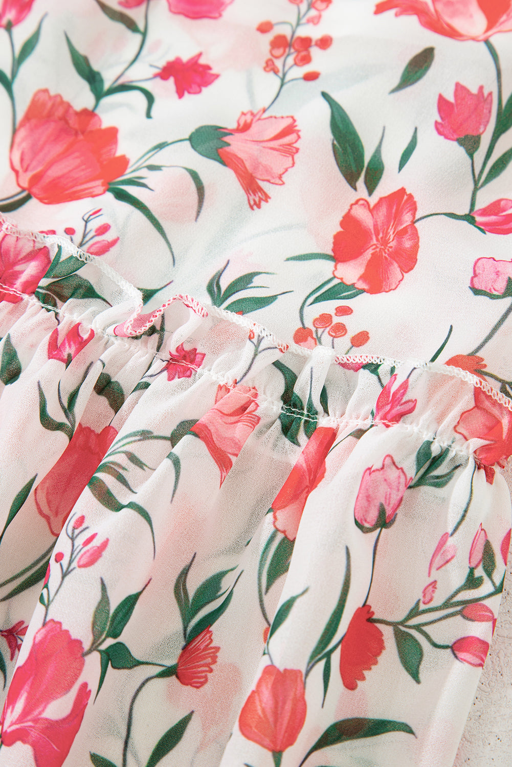 Pink Floral Puff Sleeve Square Neck Empire Waist Tiered Maxi Dress eAura