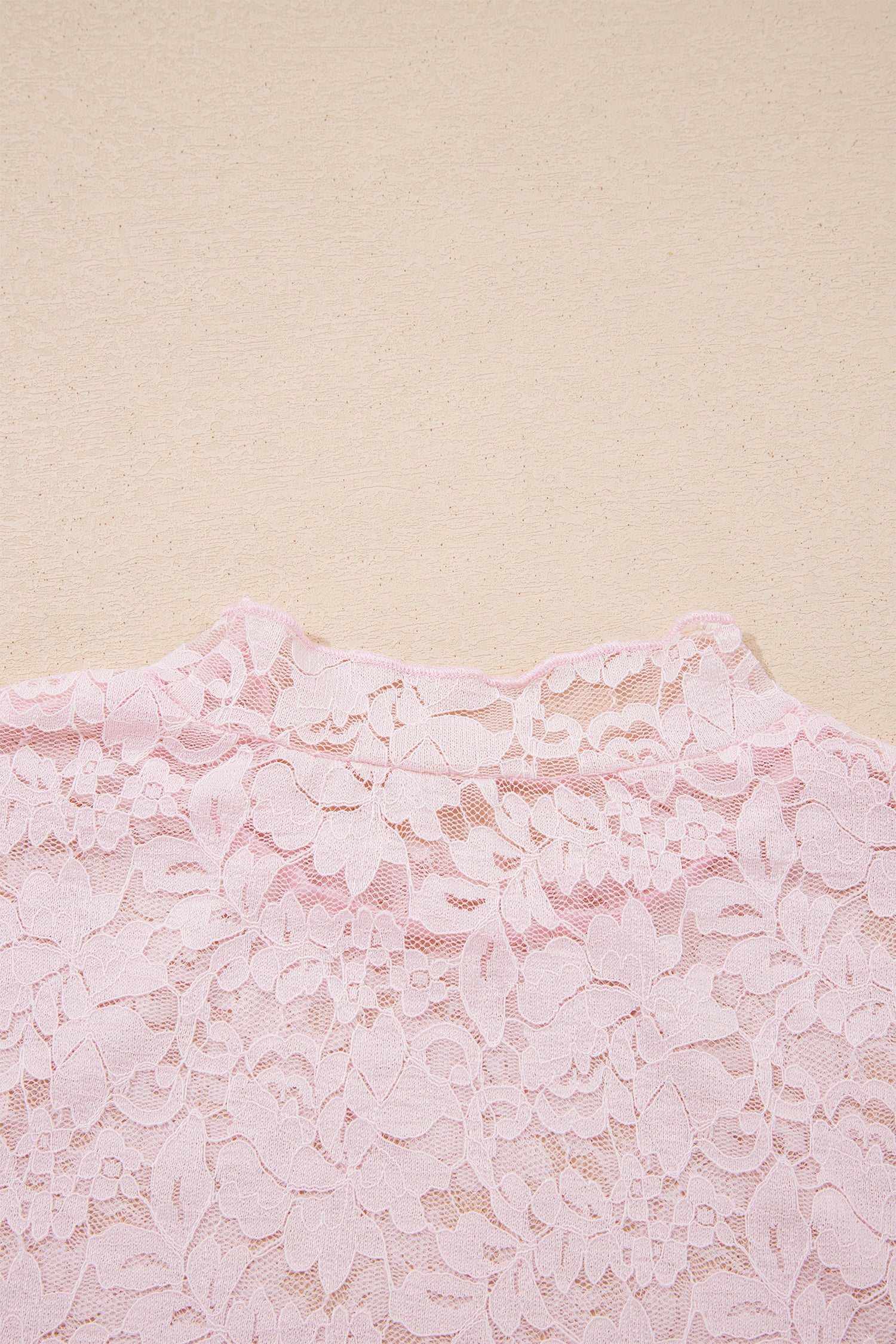 Floral Lace Long Sleeve Stand Neck Pullover Top – Light Pink