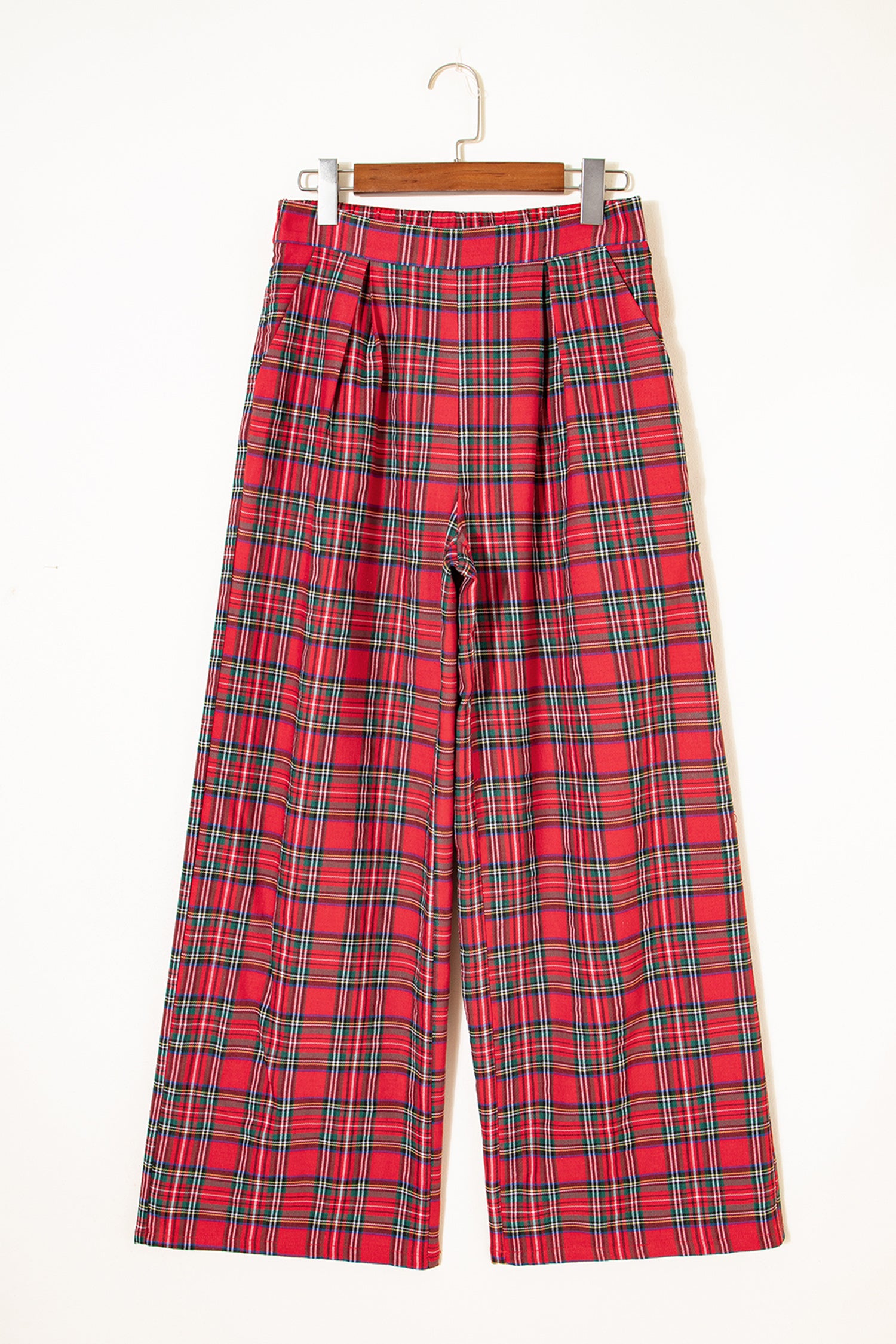 Red Festive Plaid Wide Leg Pull On Trousers