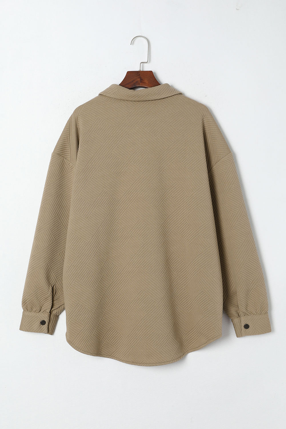 Khaki Solid Textured Flap Pocket Buttoned Shacket Beagle Boutique Fashion Outlet