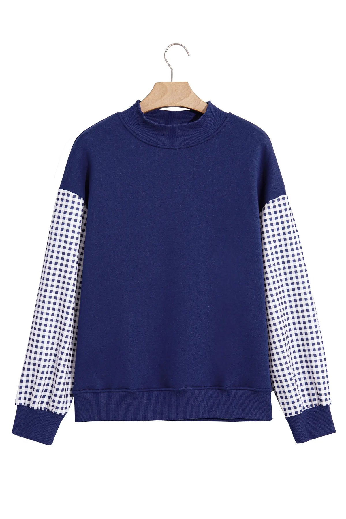 Plaid Sleeve Colourblock Loose Tunic Sweatshirt – Fiery Red