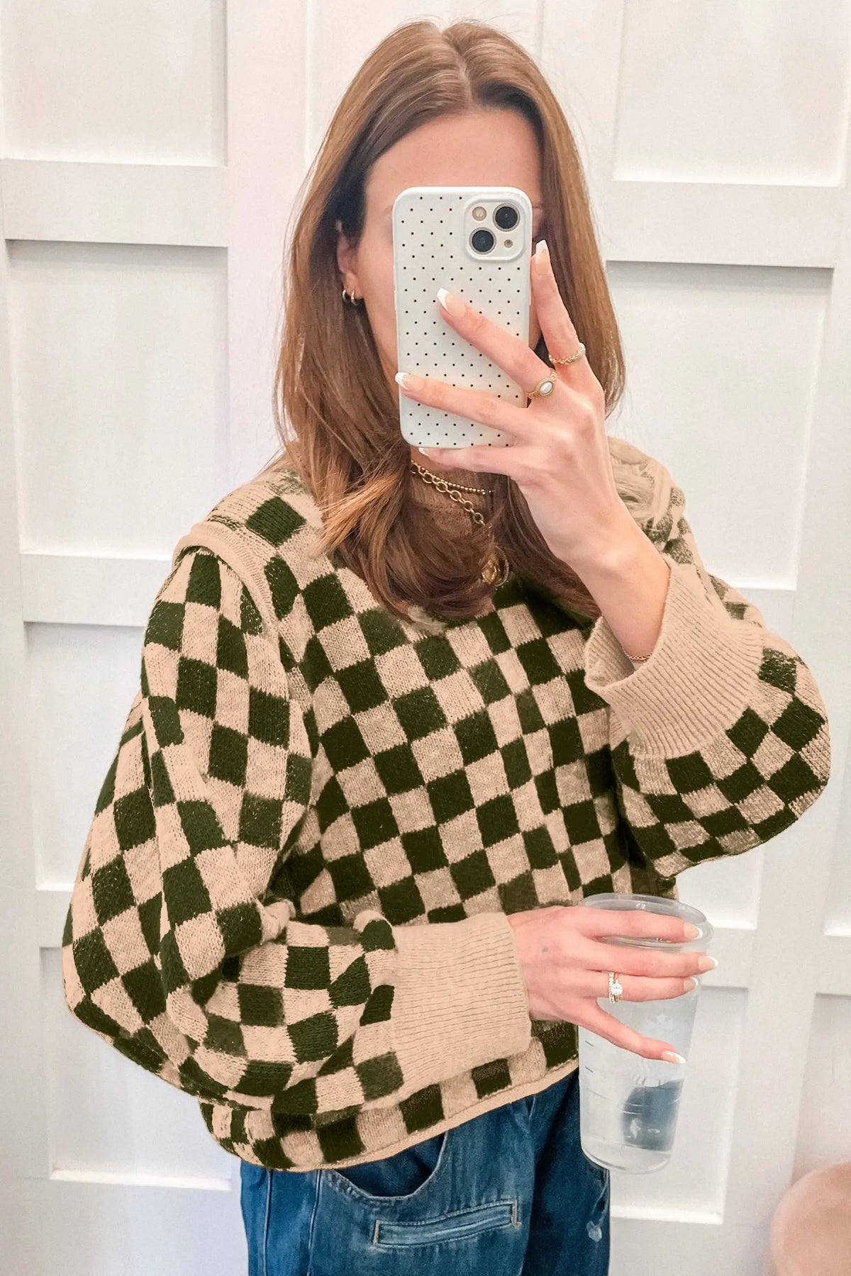 Drop Shoulder Plaid Knit Long Sleeve Sweater – Multicolour
