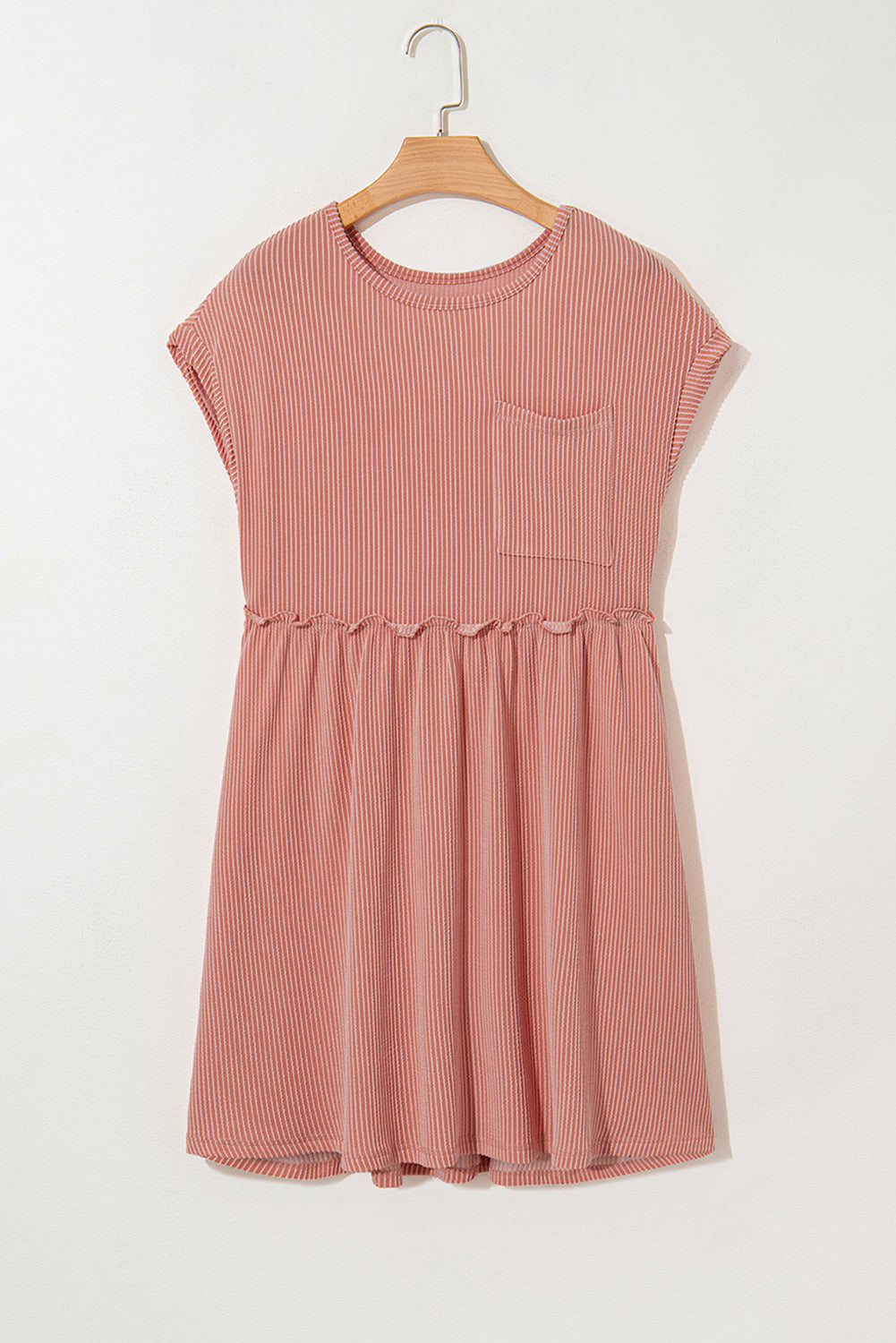 Dusty Pink Cord Textured Swing Mini Dress with Pockets eAura