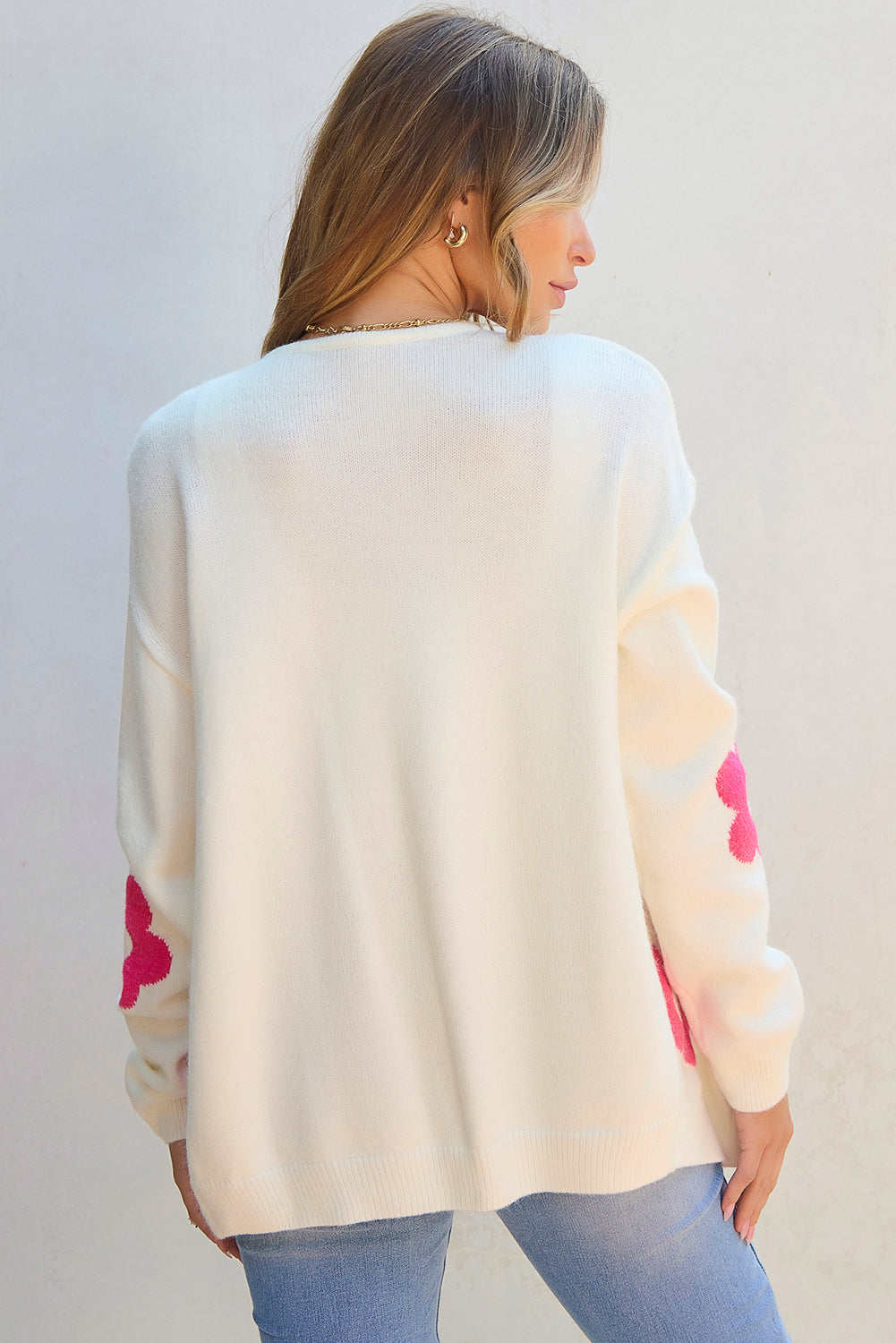 Rose Red Flower Pattern Open Front Cardigan eAura