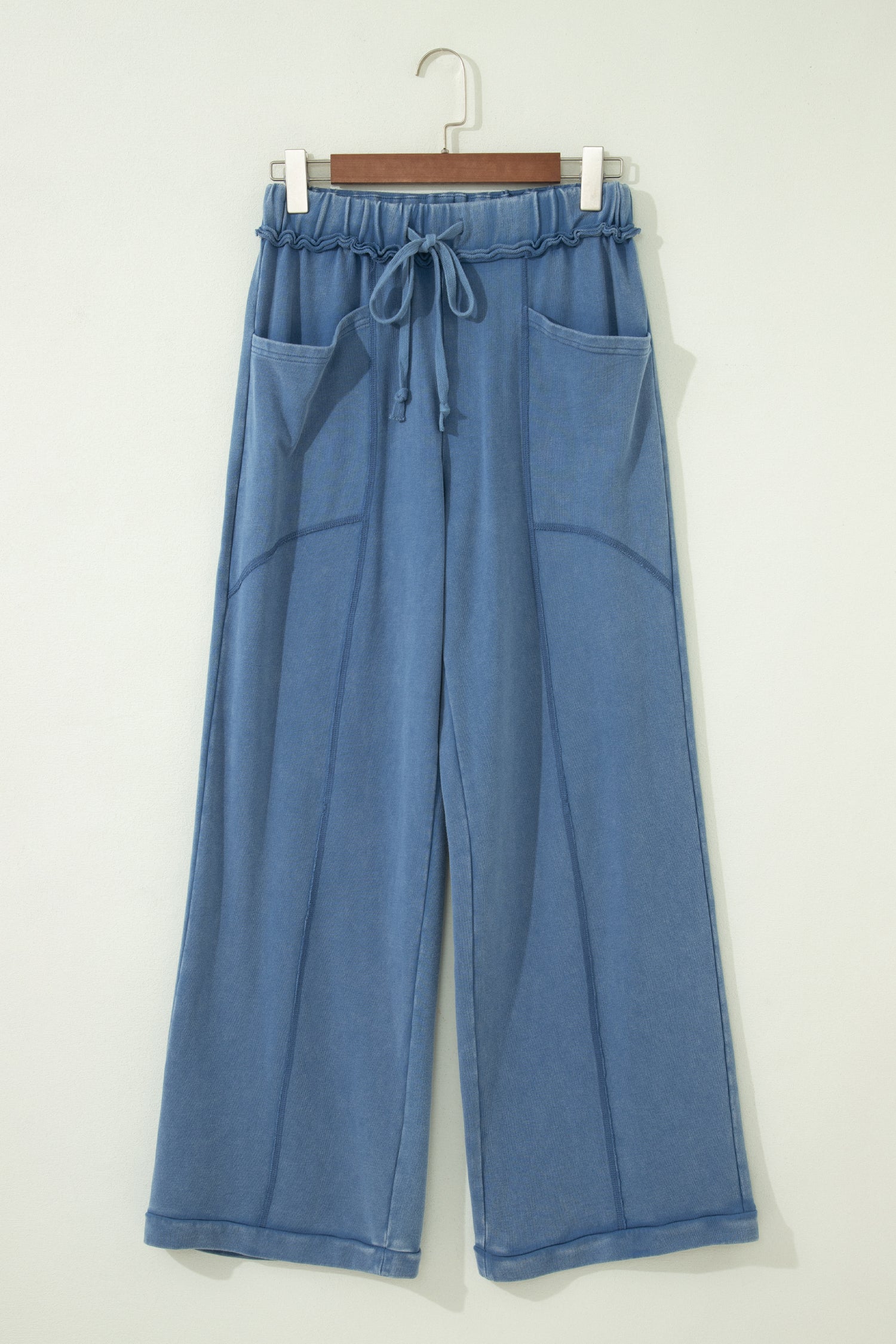 Mineral Wash Drawstring Retro High Waist Wide Leg Western Pants – Smoke Gray