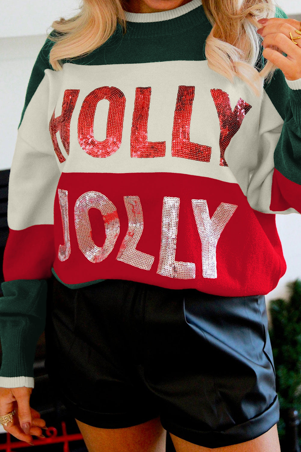 Pink Sequined HOLLY JOLLY Sweater - eAura