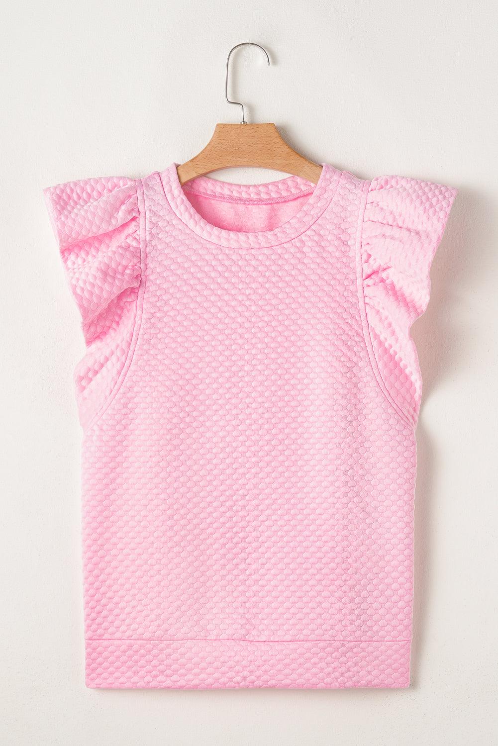 Pink Textured Ruffle Short Sleeve Pullover Top eAura