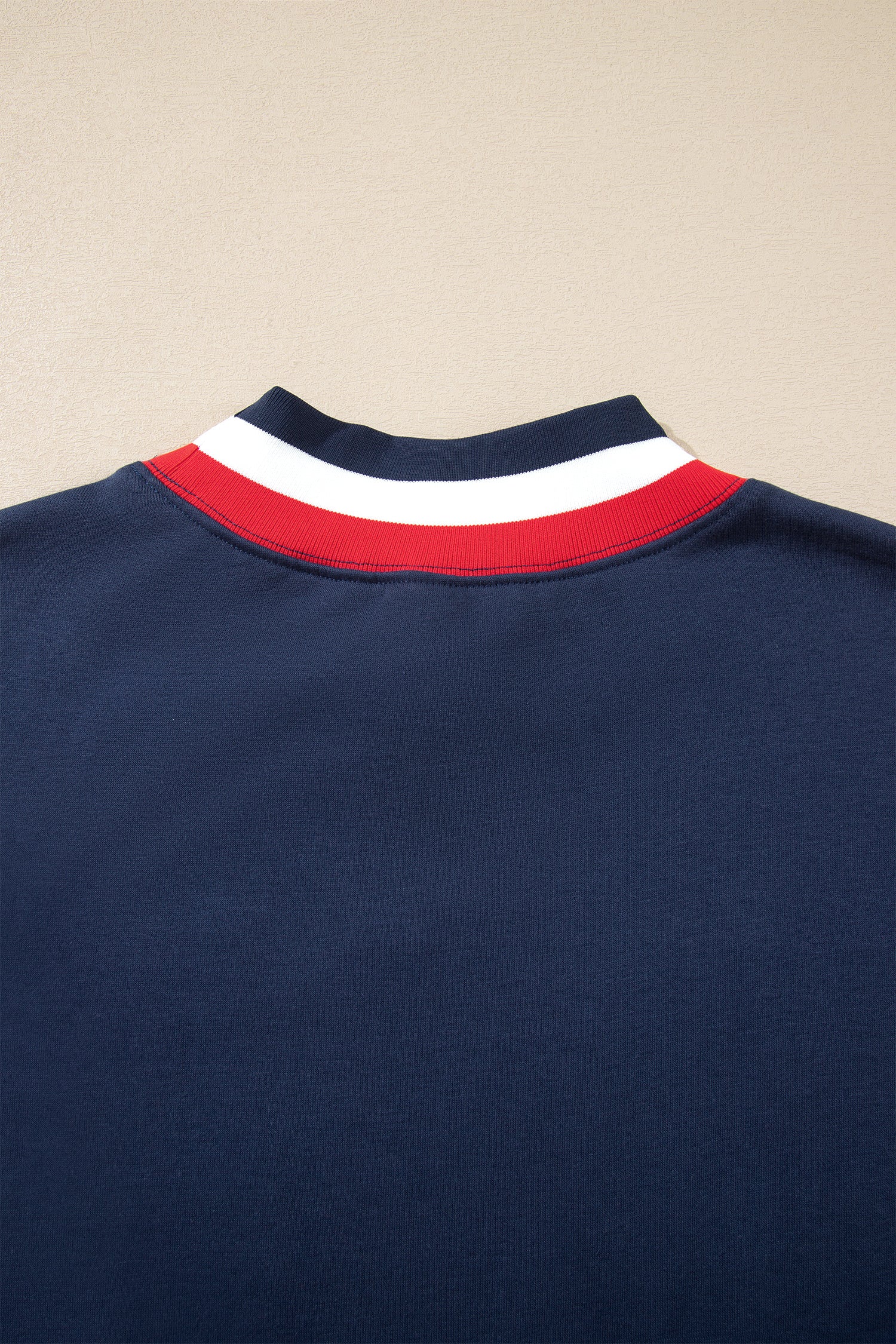 USA Slogan Patch Embroidery Colorblock High Neck Long Sleeve Sweatshirt – Dirty Blue