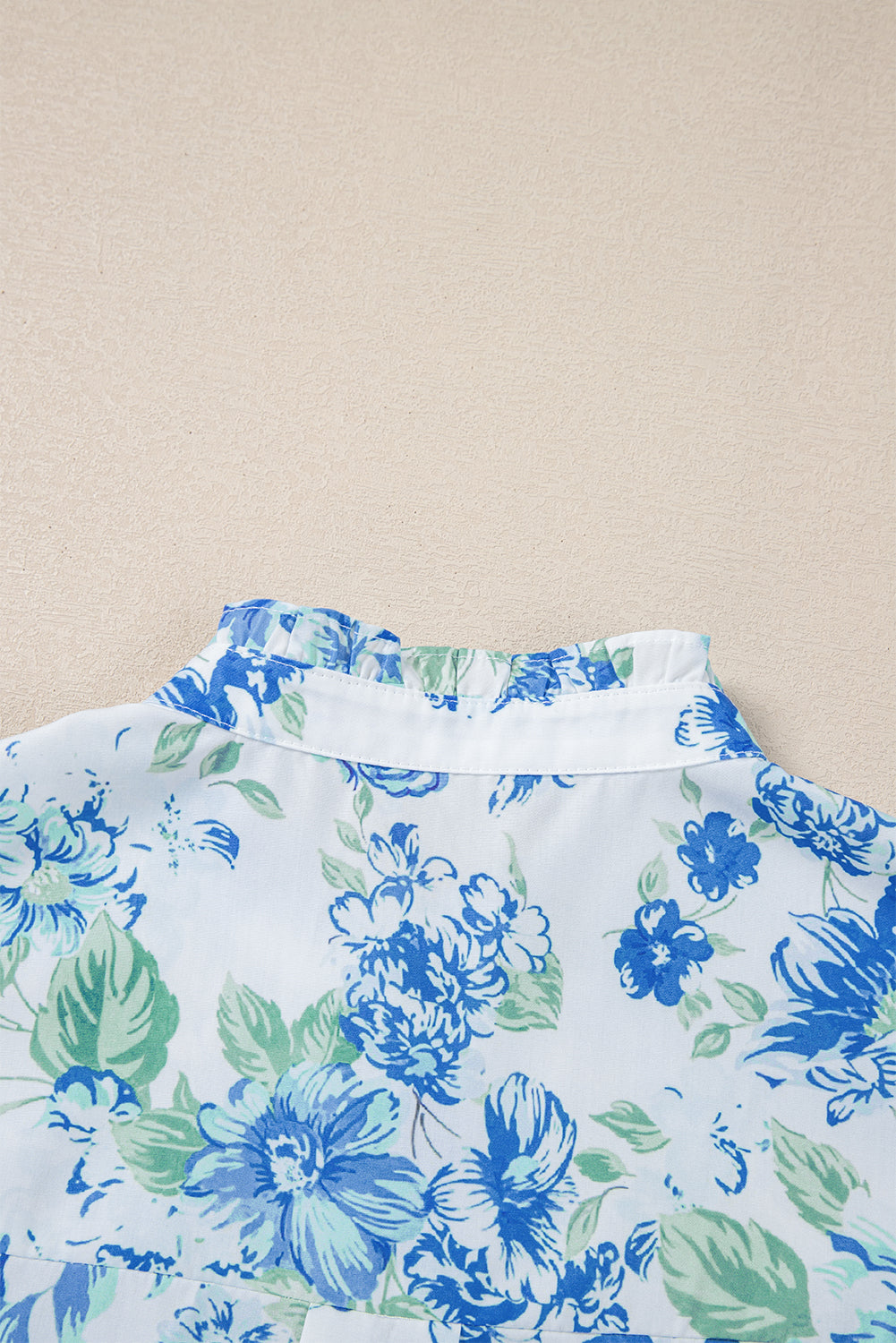 Sky Blue Floral Print Ruffle Sleeve Frilly Button Up Shirt eAura