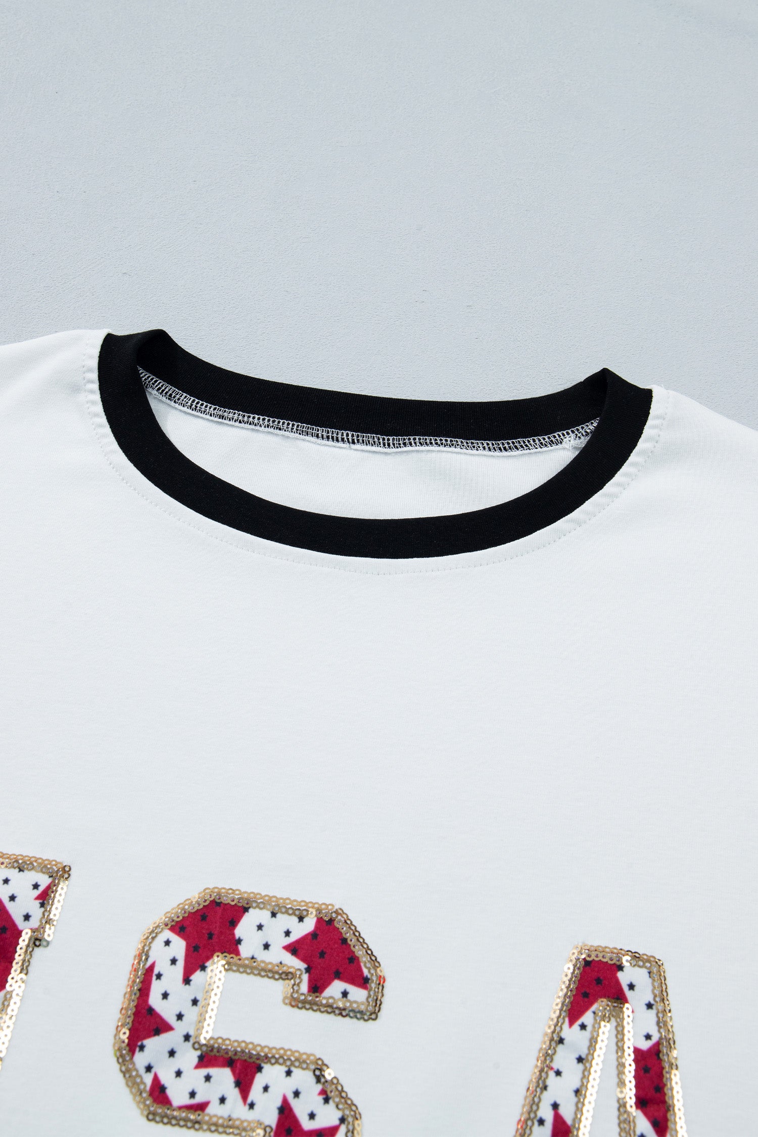 USA Sequin Colour Block Loose T-Shirt