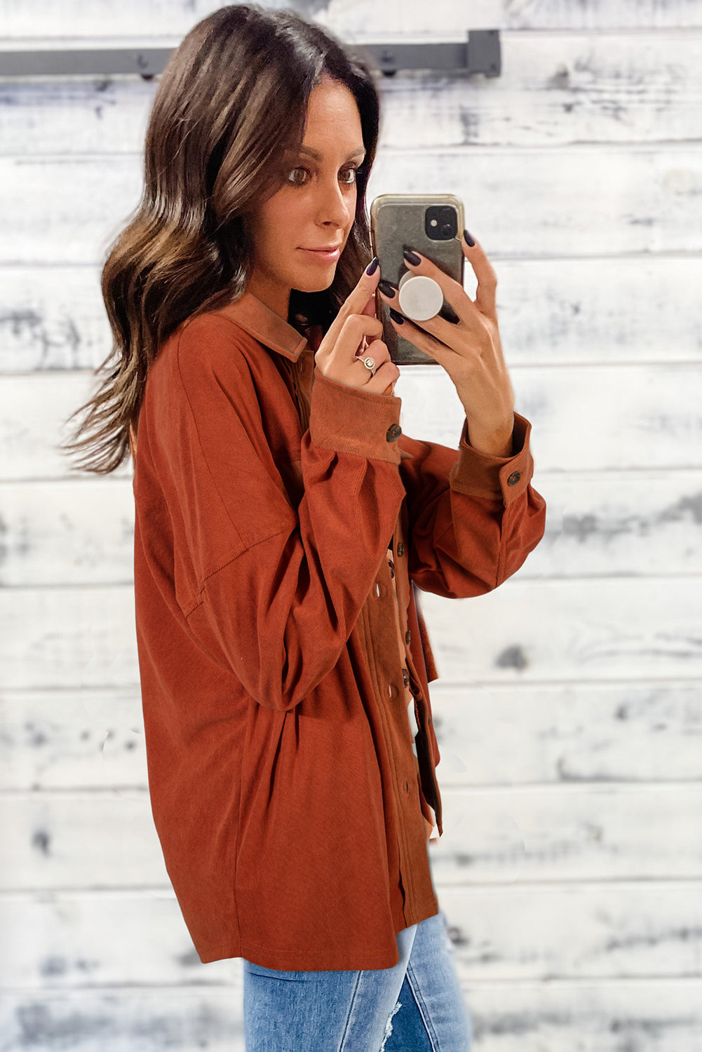 Drop Shoulder Casual Shacket With Pockets - eAura