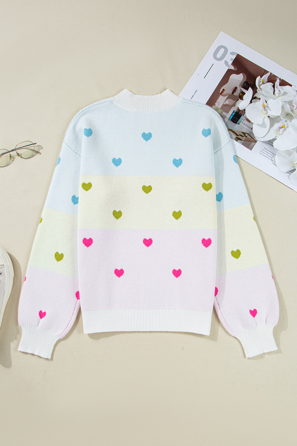 Heart Pattern Knit High Neck Baggy Sweater eAura