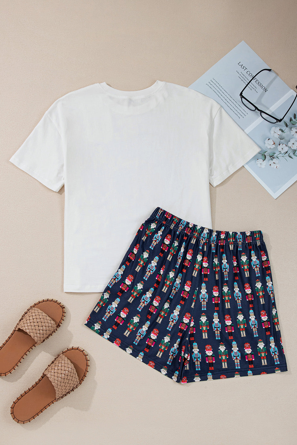 Pink Mama Claus Plaid Letter Tee Nutcracker Shorts Pyjama Set - eAura