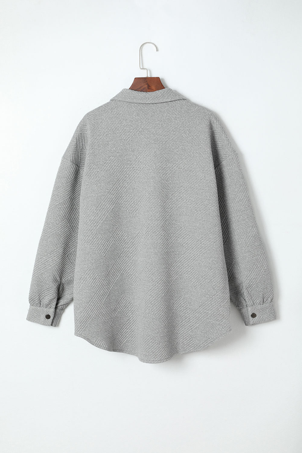 Grey Solid Textured Flap Pocket Buttoned Shacket eAura