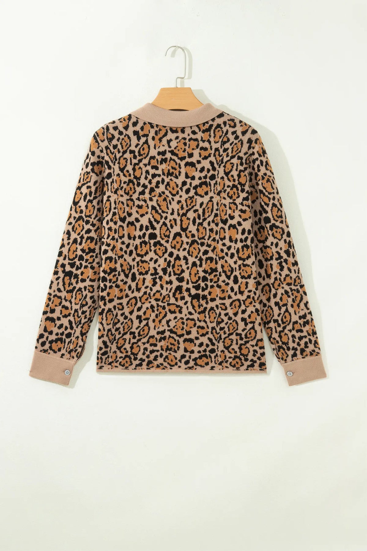 Leopard Print Button-Up Cardigan Long Sleeve Cardigans – Brown