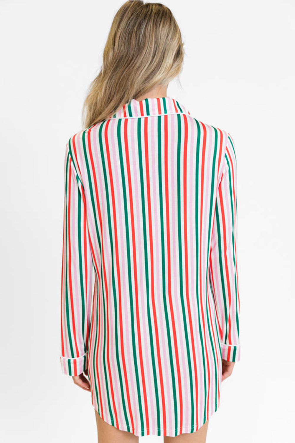 Pink Stripe Christmas Long Sleeve Shirt Style Nightdress eAura