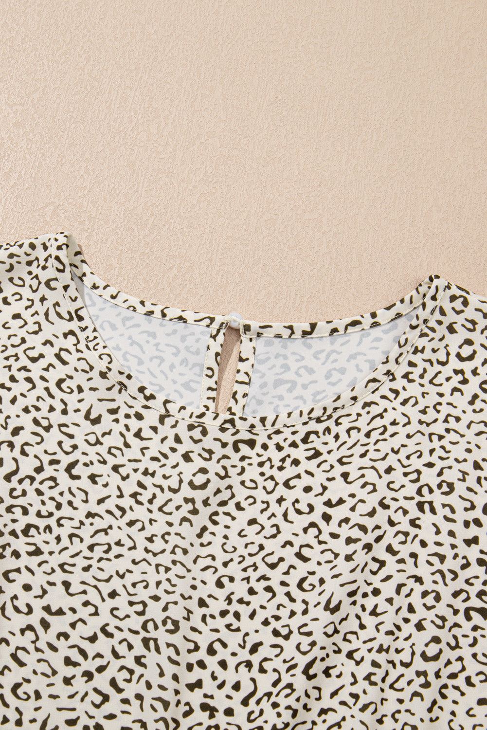 Beige Plus Size Leopard Print Frill Trim Short Sleeve Flared Dress BB Fashion Outlet