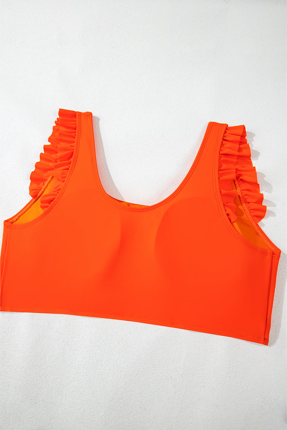 Orange Ruffled Trim Knotted High Waist Plus Size Bikini Set BB Fashion Outlet