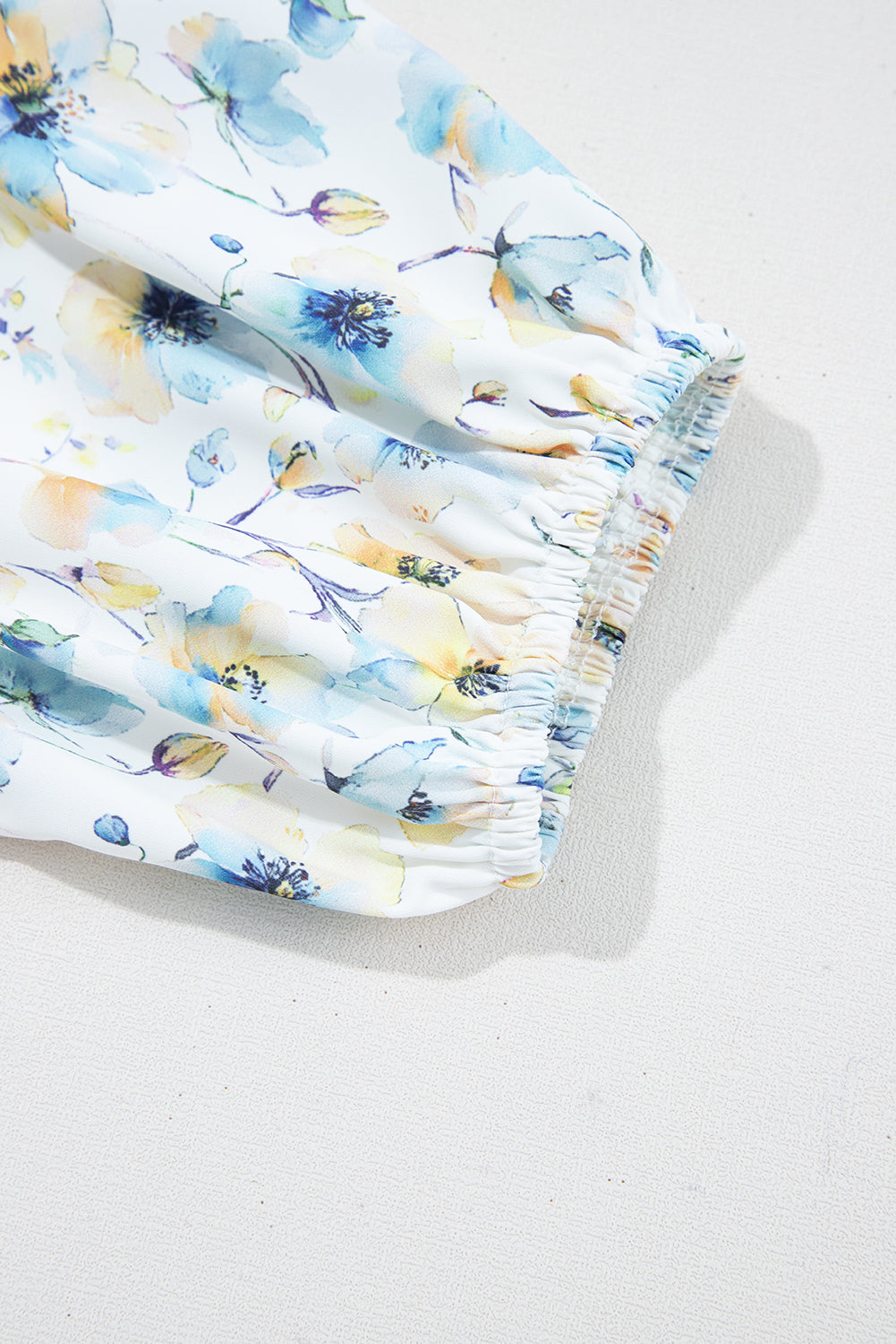 Sky Blue Stripe 3/4 Floral Puff Sleeve Patchwork Drop Shoulder Top eAura