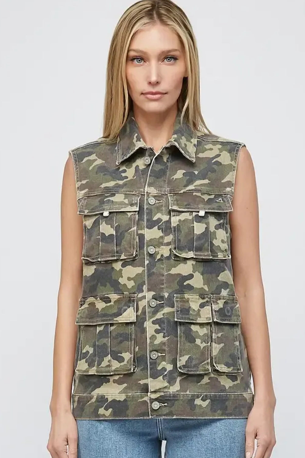 Green Camo Cargo Denim Vest - eAura