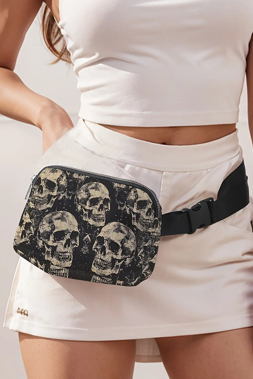 Grunge Skull Print Mini Chest Crossbody Bag