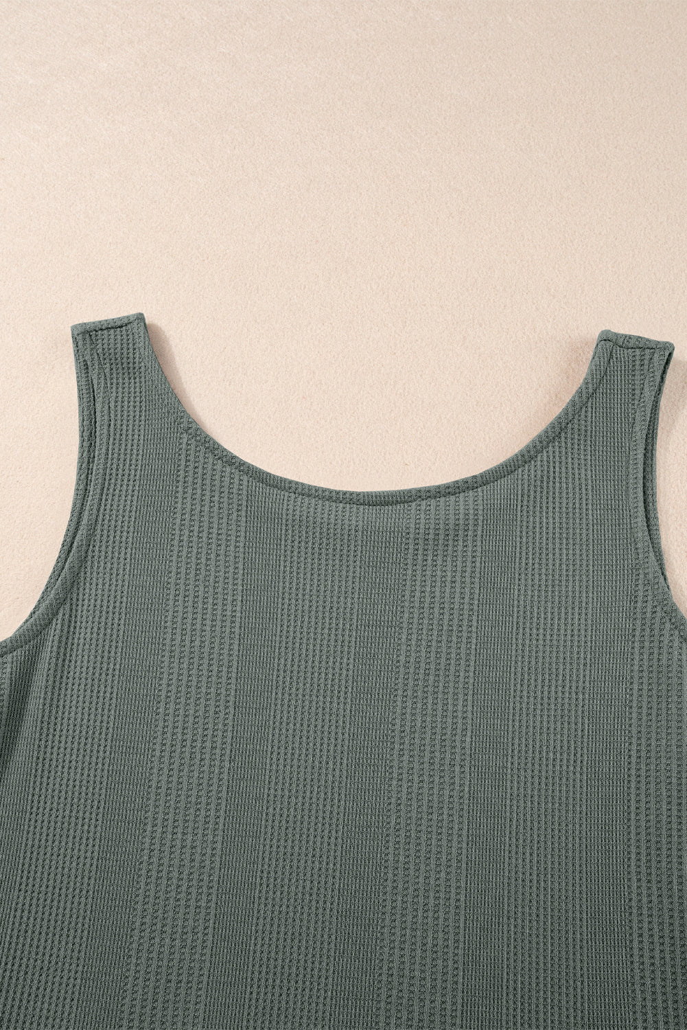 Duffel Green Solid Colour Ribbed Ruffle Tank Top and Trousers Set eAura