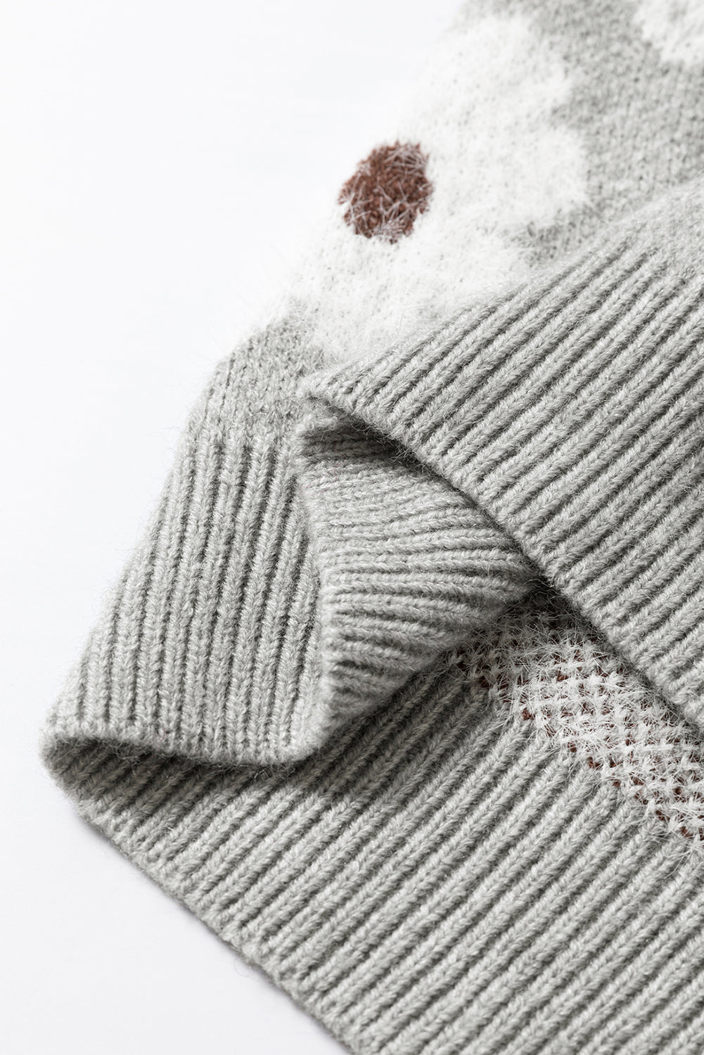 Grey Floral Pattern Half Zip Drop Shoulder Sweater eAura